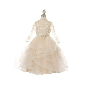 CINDERELLA COUTURE Elegant Classy Pearl & Rhinestones Beaded Champage Dress 5075